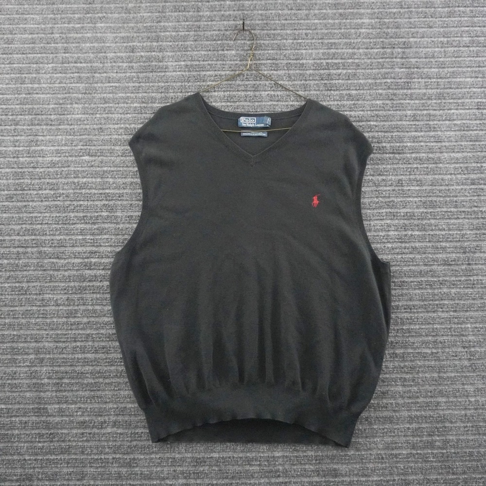 Polo Ralph Lauren Sweater Vest Mens XXL Black Pima Cotton V-Neck Pony Logo